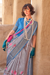 PURE HANDLOOM GEORGETTE WITH WEAVING BORDER & DIGITAL PRINT SAREE